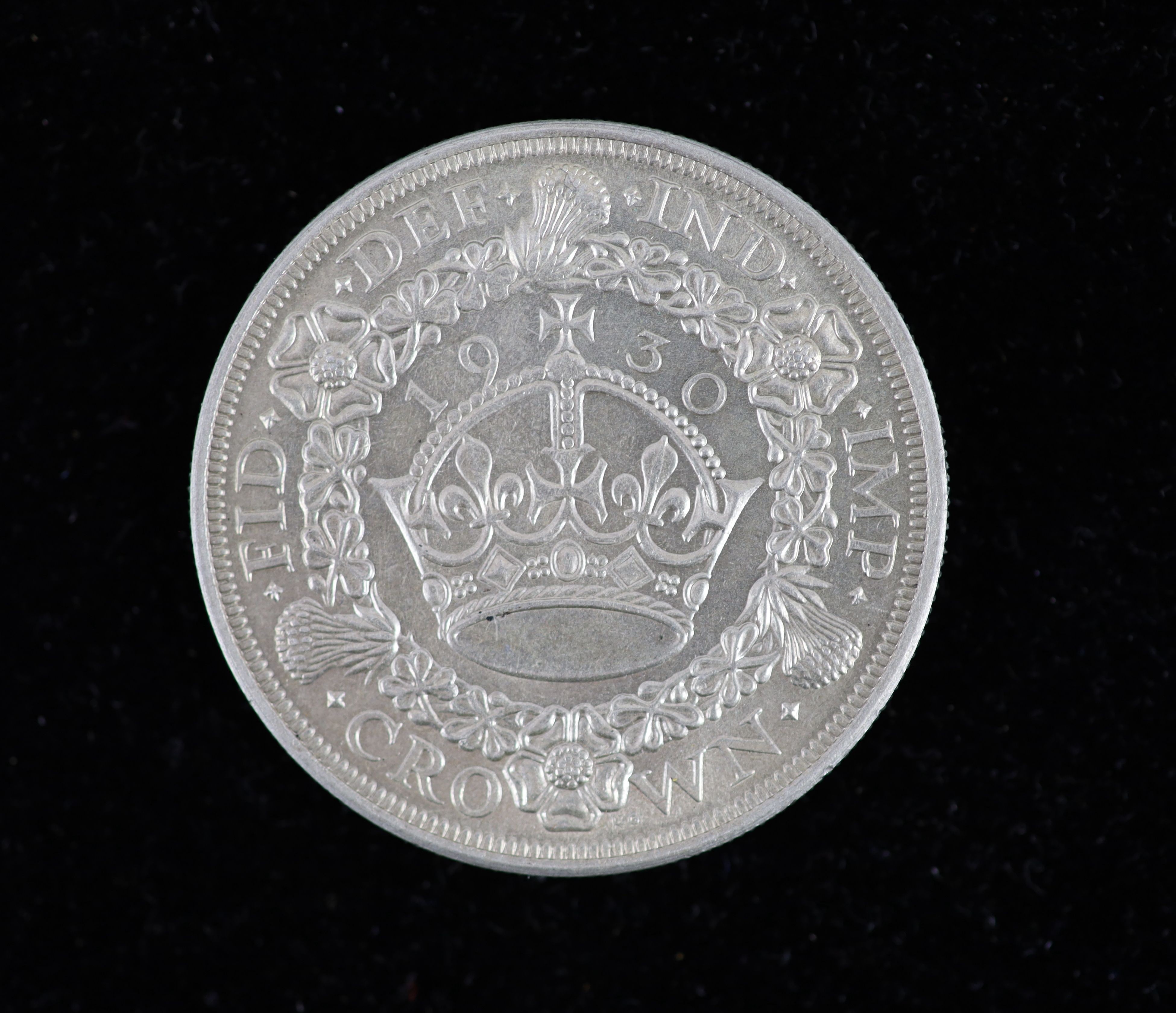 A George V Crown, 1930 (S4036), fourth coinage, cleaned otherwise about EF